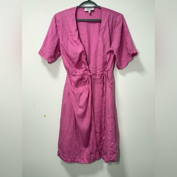 & OTHER STORIES PINK LINEN DIAGONAL WRAP DRESS SIZE EU 36 - Picture 7 of 14